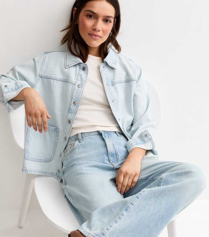 Petite Light Blue Wash Denim Shacket