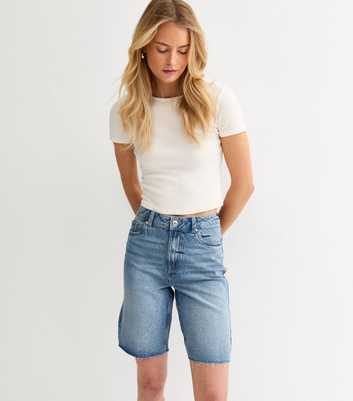 Tall Blue Raw Edge Denim Bermuda Shorts