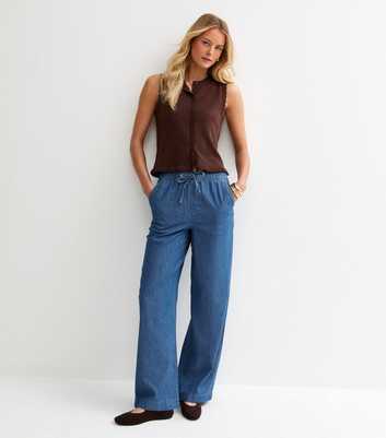 Tall Dark Blue Denim Wide Leg Trousers