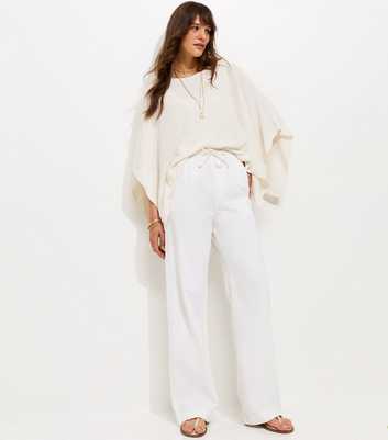 Tall White Twill Cotton Wide Leg Trousers