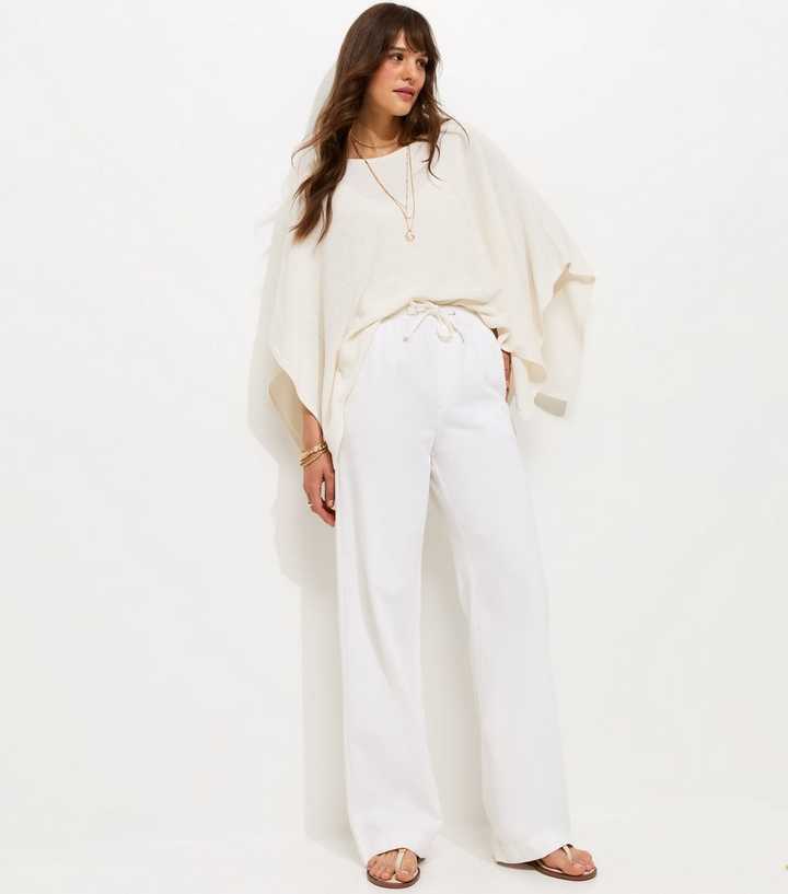 Tall White Twill Cotton Wide Leg Trousers