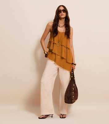 Burnt Orange Chiffon Asymmetric Ruffled Cami