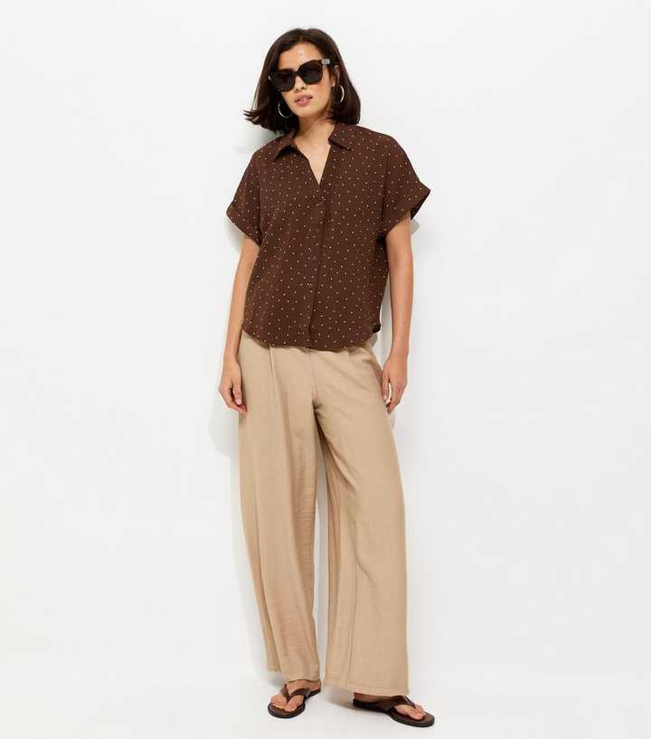 Brown Spot Print Short Sleeve Shirt