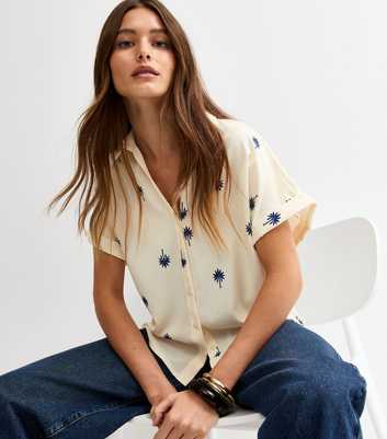 White Palm Tree Print Short Sleeve Shirt