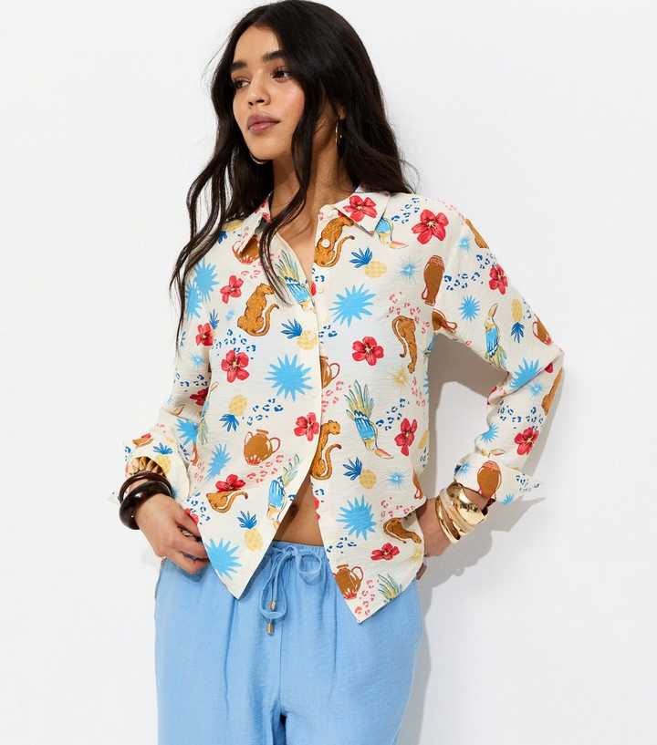Multicoloured Animal Floral Print Long Sleeve Shirt