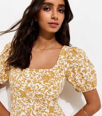 Dark Yellow Linen Rich Ditsy Waisted Top