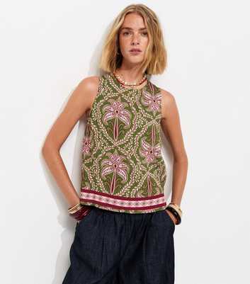 Green Palm Tree Print Sleeveless Top