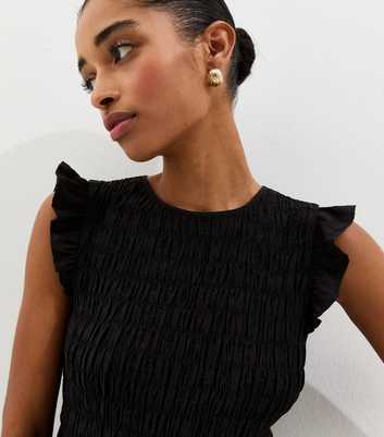 Black Shirred Sleeveless Frill Top