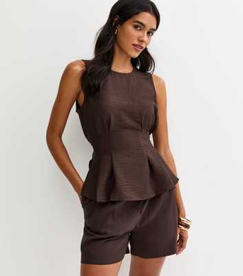 Dark Brown Flared Hem Sleeveless Top