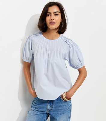 Light Blue Pintuck Poplin Blouse