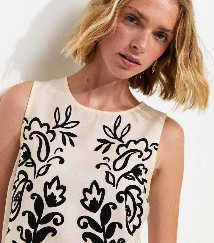 White Paisley Print Tank Top