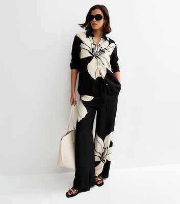 Black Large Lily Print Long Sleeve Shirt