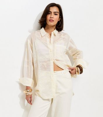 トップス Embroidery Patchwork Shirts Cream Embroidered Patchwork Shirt | New Look