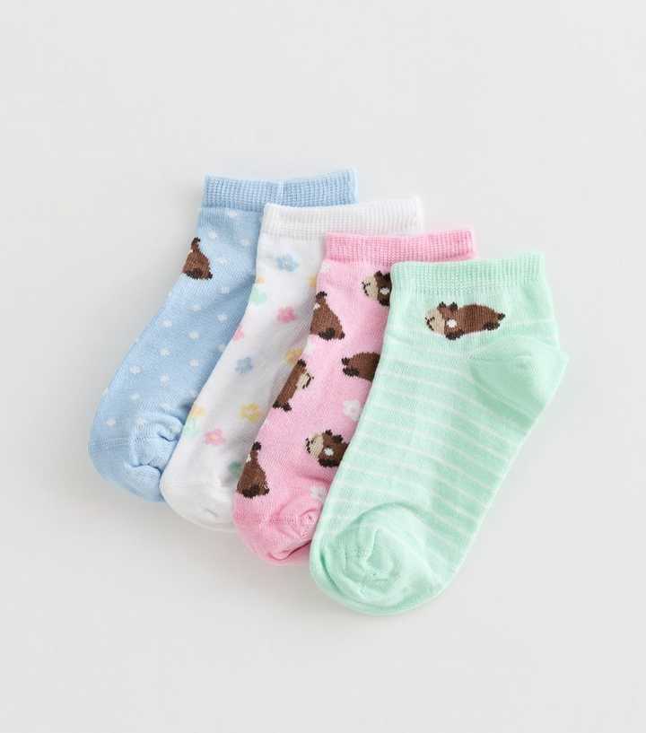 Girls Multicolour Pack of 4 Capybara Trainer Socks