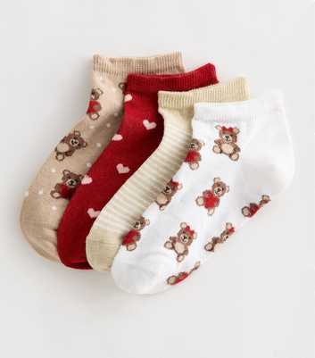 Girls Pack of 4 Brown Teddy Trainer Socks