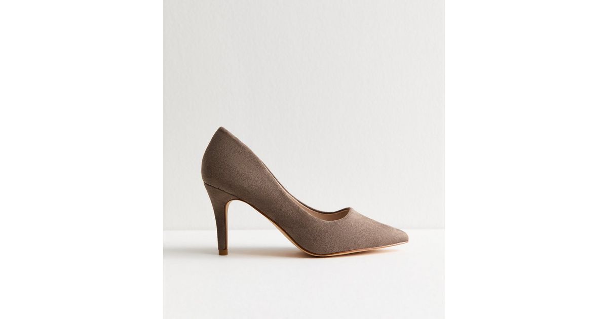 Wide Fit Light Brown Faux Suede Pointed Toe Court Shoes New Look