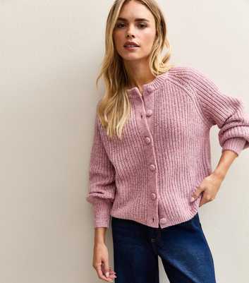 Petite Pink Ribbed Raglan Sleeve Cardigan
