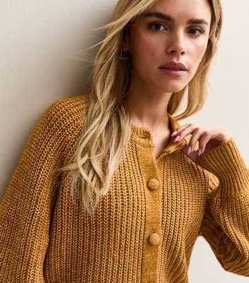 Petite Dark Yellow Ribbed Raglan Sleeve Cardigan