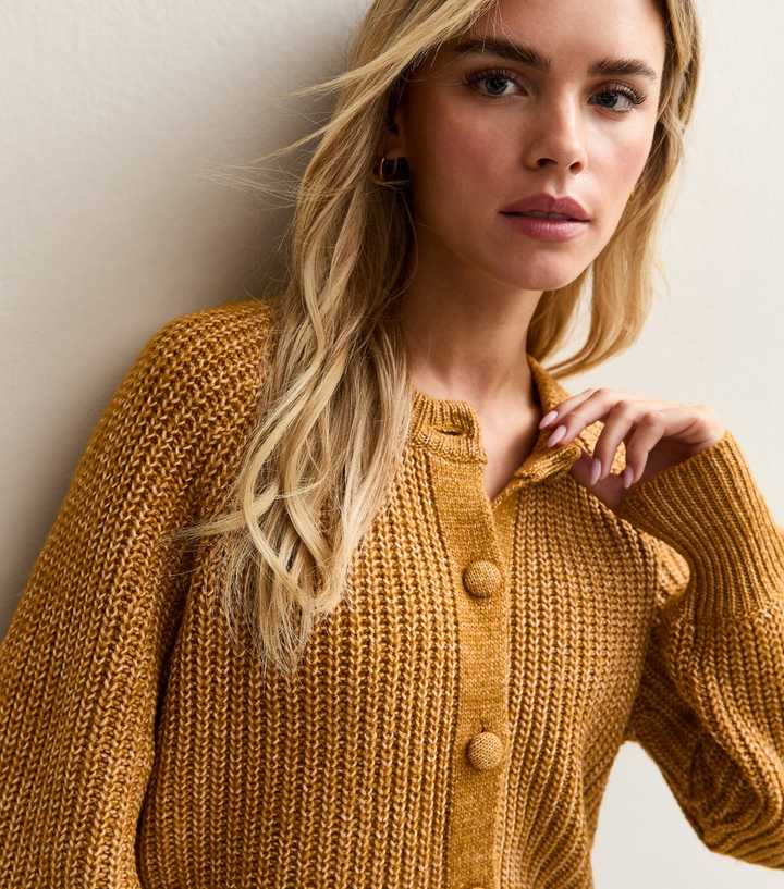 Petite Dark Yellow Ribbed Raglan Sleeve Cardigan