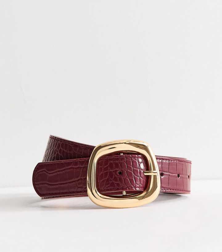 Dark Burgundy Faux Leather Irregular Square Buckle Belt