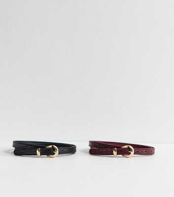 Pack of 2 Black and Burgundy Croc Embossed Crescent Belts