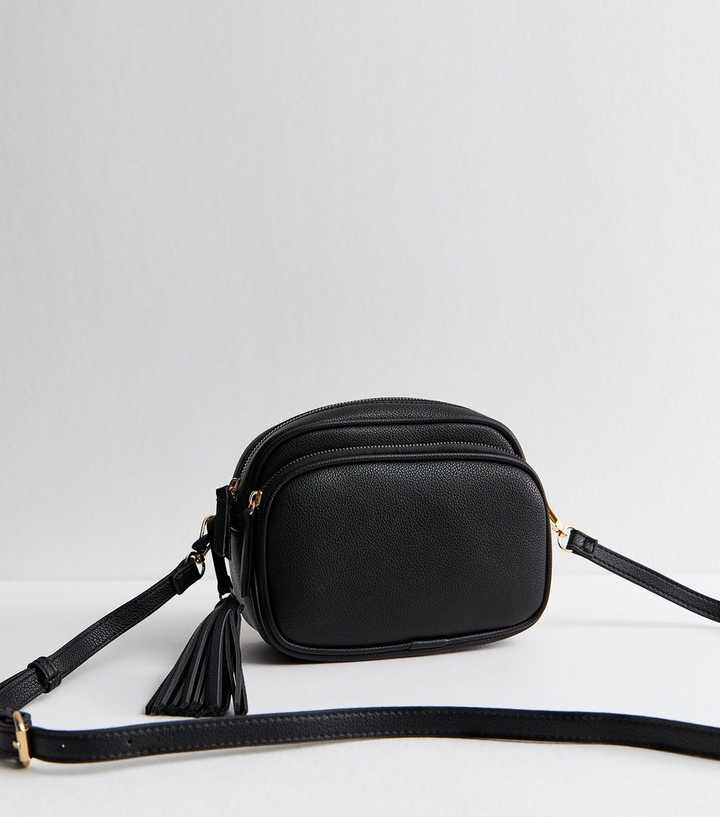 Black Faux Leather Tassel Crossbody Camera Bag