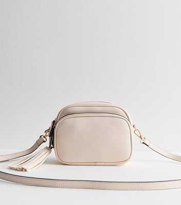 White Faux Leather Tassel Crossbody Camera Bag