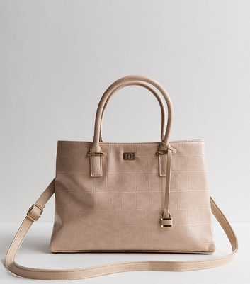 Mink Faux Leather Croc Embossed Triple Compartment Tote Bag