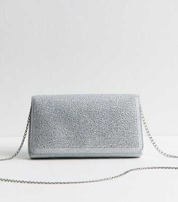 Silver Diamanté Embellished Chain Shoulder Bag