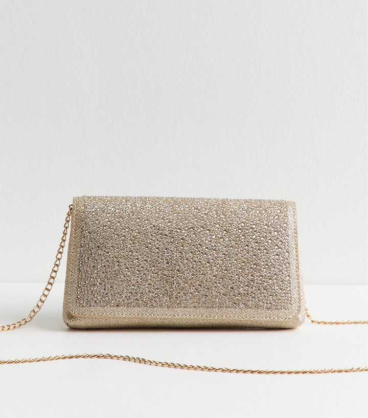 Gold Diamanté Embellished Chain Shoulder Bag