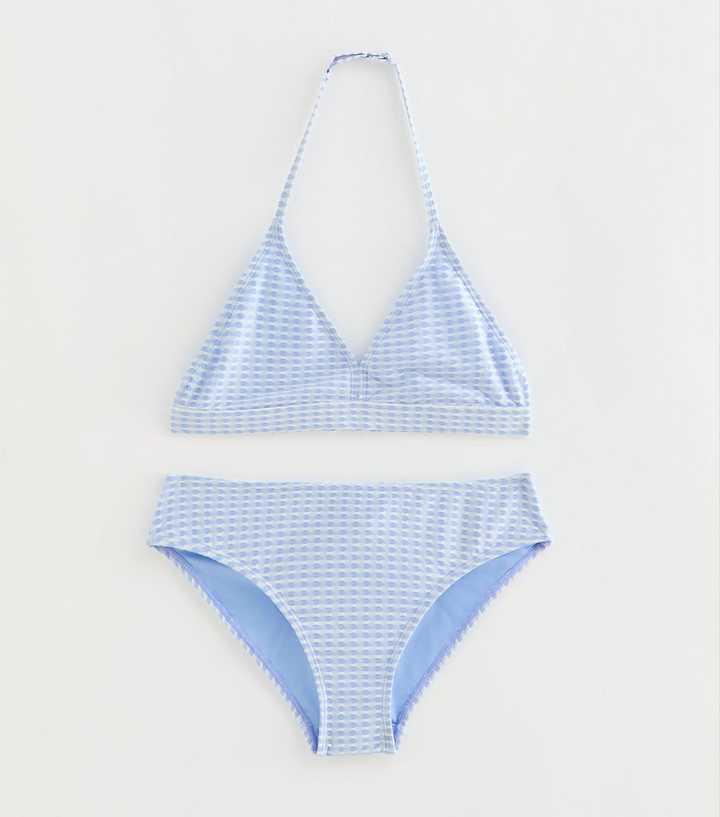 Girls Blue Textured Stripe Bikini Set