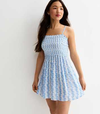 Girls Light Blue Embroidered Babydoll Mini Dress