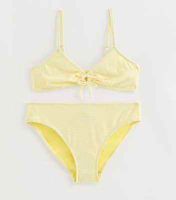 Girls Yellow Striped Tie Font Bikini Set