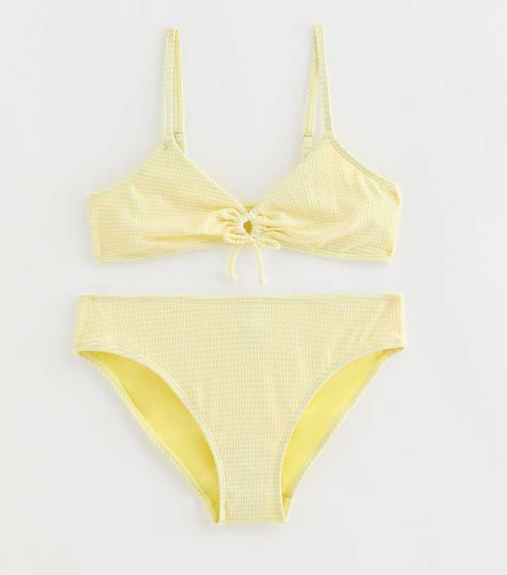 Girls Yellow Striped Tie Font Bikini Set