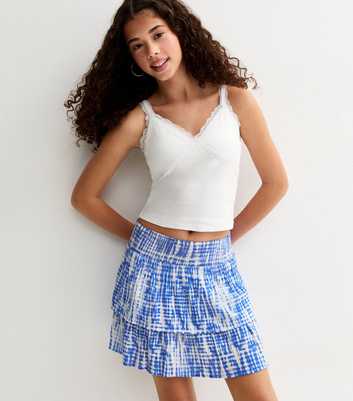 Girls Blue Shibori Print Ruched Mini Skirt