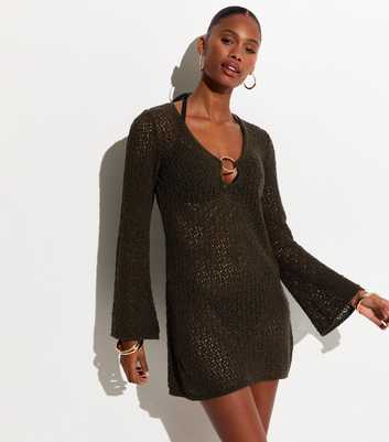 Dark Brown O-Ring Crochet Beach Kaftan Dress