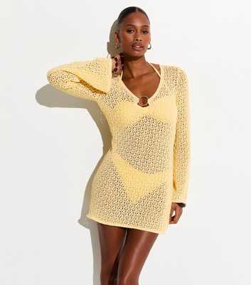 Light Yellow O-Ring Crochet Beach Kaftan Dress