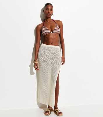 Off White Crochet Column Beach Maxi Skirt