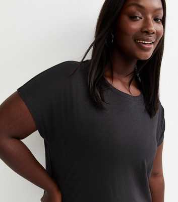 Curves Black Curved Hem T-Shirt