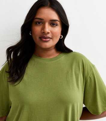Curves Khaki Oversized T-Shirt