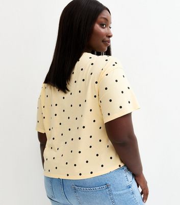 Curves Yellow Spot Print Tie Front T-Shirt | New Look