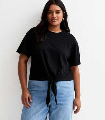 Curves Black Tie Front T-Shirt