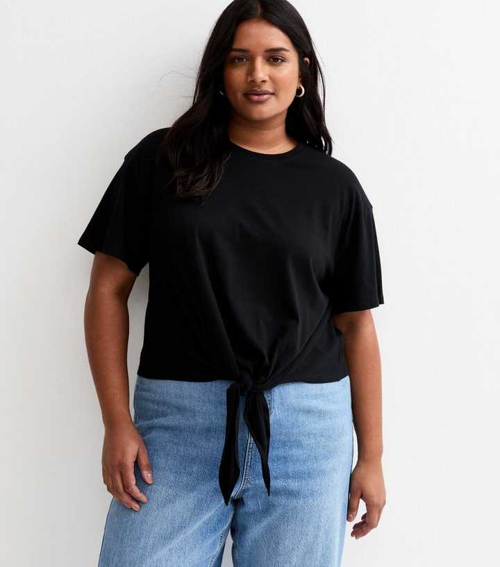 Curves Black Tie Front T-Shirt