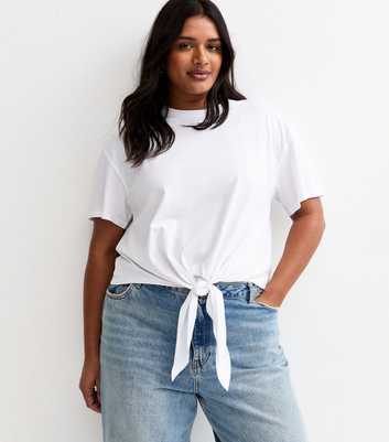 Curves White Tie Front T-Shirt