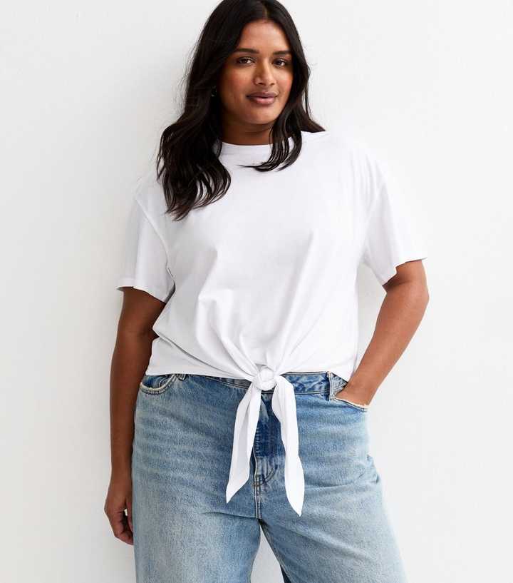 Curves White Tie Front T-Shirt