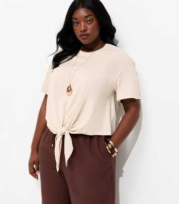 Curves Stone Tie Front T-Shirt