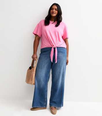 Curves Bright Pink Tie Front T-Shirt