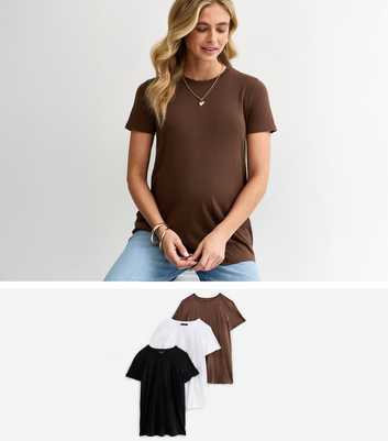 Maternity Pack of 3 Brown Crew Neck T-Shirts