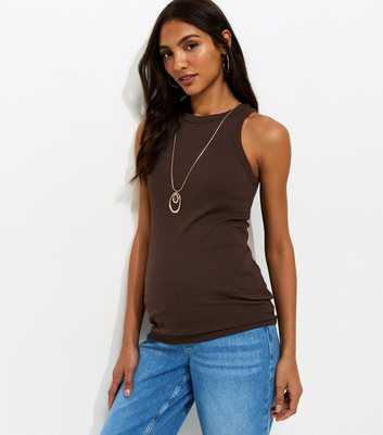 Maternity Dark Brown Racer Vest Top