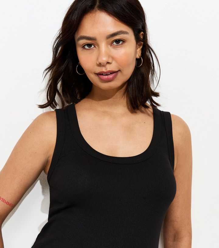 Maternity Black Ribbed Scoop Neck Vest